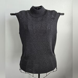 NWT Coldwater Creek Black Metallic Knit Sleeveless Mock Neck Sweater